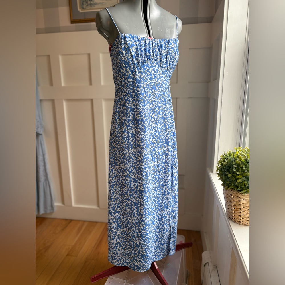 Zara Light Blue & White Floral Maxi Dress